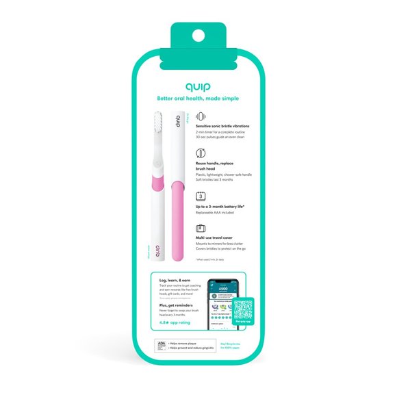 Quip Adult Electric Toothbrush, Built-in Timer + Travel Case, Magenta Plastic, 1 - Picture 5 of 11